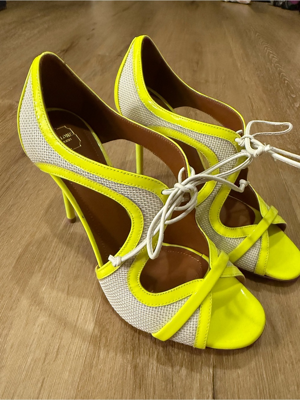 Malone Souliers Sami Luwolt Heels White Neon Yellow Italy 37.5 New 7.5 37.5 Box